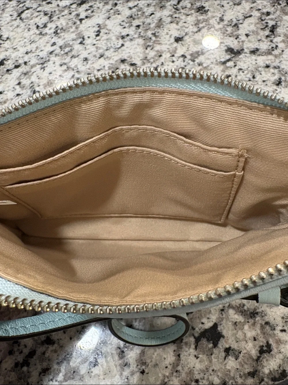 Coach Pale Blue Pebbled Leather Wristlet with Strap